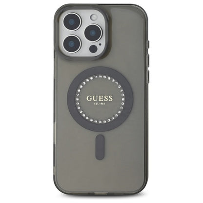 Husa MagSafe pentru Apple iPhone 16 Pro, Guess, IML Rhinestone, Neagra
