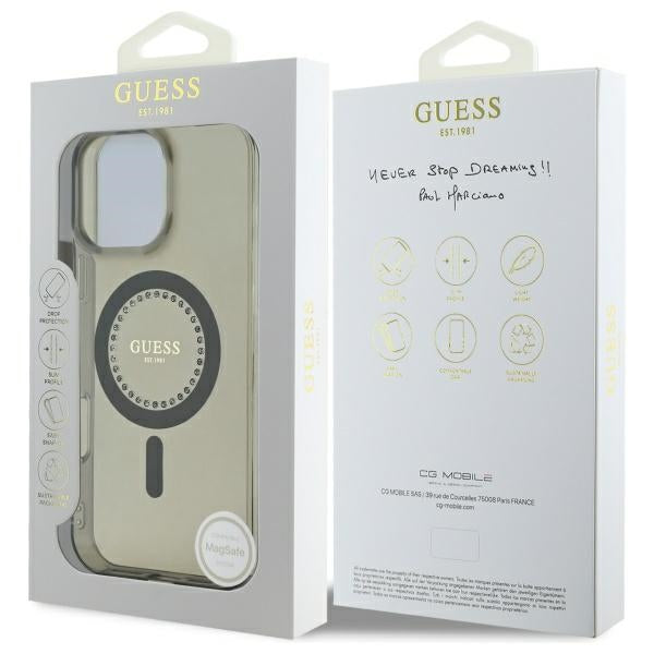Husa MagSafe pentru Apple iPhone 16 Pro, Guess, IML Rhinestone, Neagra