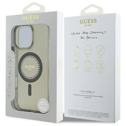 Husa MagSafe pentru Apple iPhone 16 Pro, Guess, IML Rhinestone, Neagra