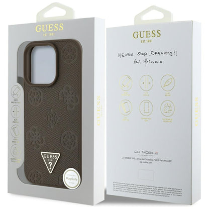 Husa MagSafe pentru Apple iPhone 16 Pro, Guess, Peony Grained Hot Stamp Triangle, Maro