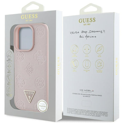 Husa MagSafe pentru Apple iPhone 16 Pro, Guess, Peony Grained Hot Stamp Triangle, Roz