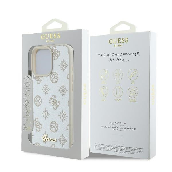 Husa MagSafe pentru Apple iPhone 16 Pro, Guess, Peony Script, Alba