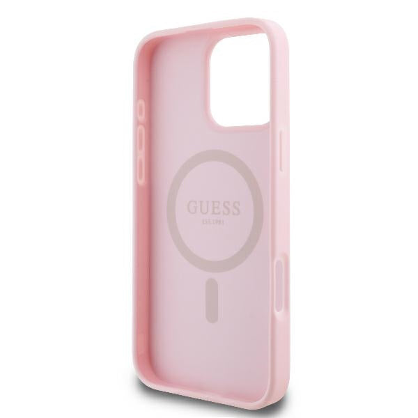 Husa MagSafe pentru Apple iPhone 16 Pro, Guess, Peony Script, Roz