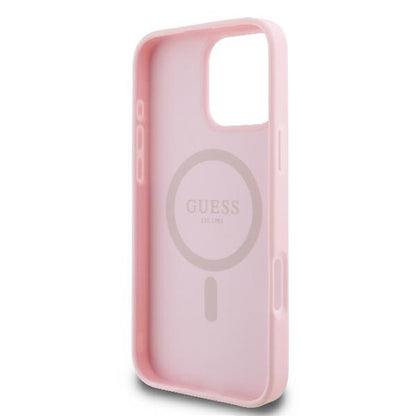 Husa MagSafe pentru Apple iPhone 16 Pro, Guess, Peony Script, Roz