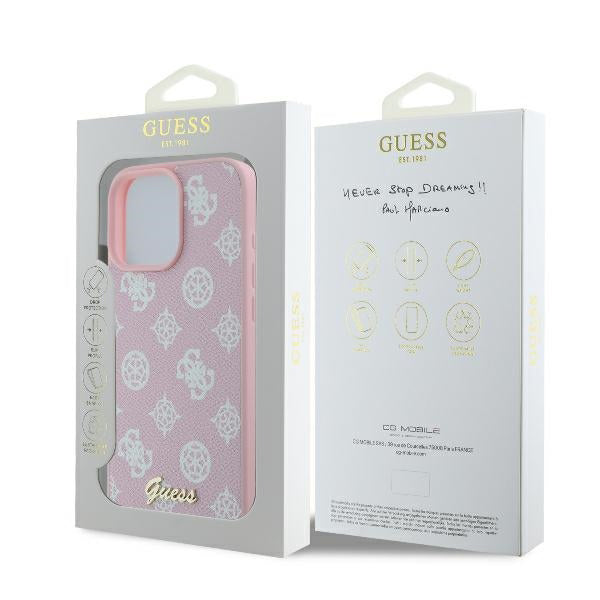 Husa MagSafe pentru Apple iPhone 16 Pro, Guess, Peony Script, Roz