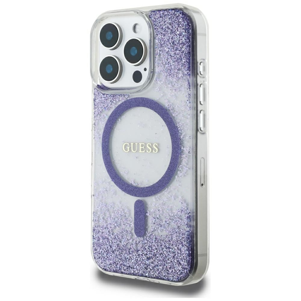 Husa MagSafe pentru Apple iPhone 16 Pro, Guess, Resin Bottom Glitter, Mov
