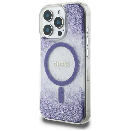 Husa MagSafe pentru Apple iPhone 16 Pro, Guess, Resin Bottom Glitter, Mov