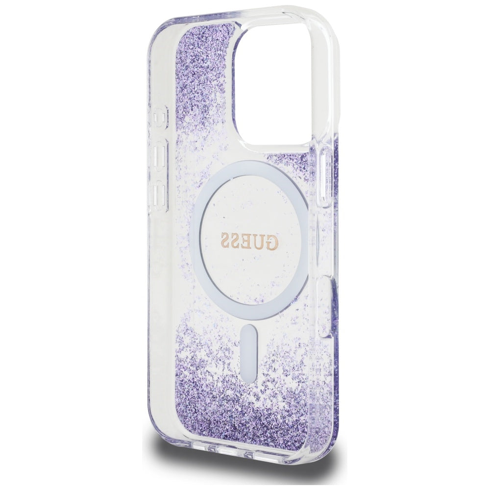 Husa MagSafe pentru Apple iPhone 16 Pro, Guess, Resin Bottom Glitter, Mov