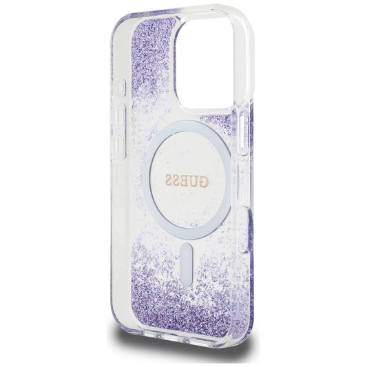 Husa MagSafe pentru Apple iPhone 16 Pro, Guess, Resin Bottom Glitter, Mov