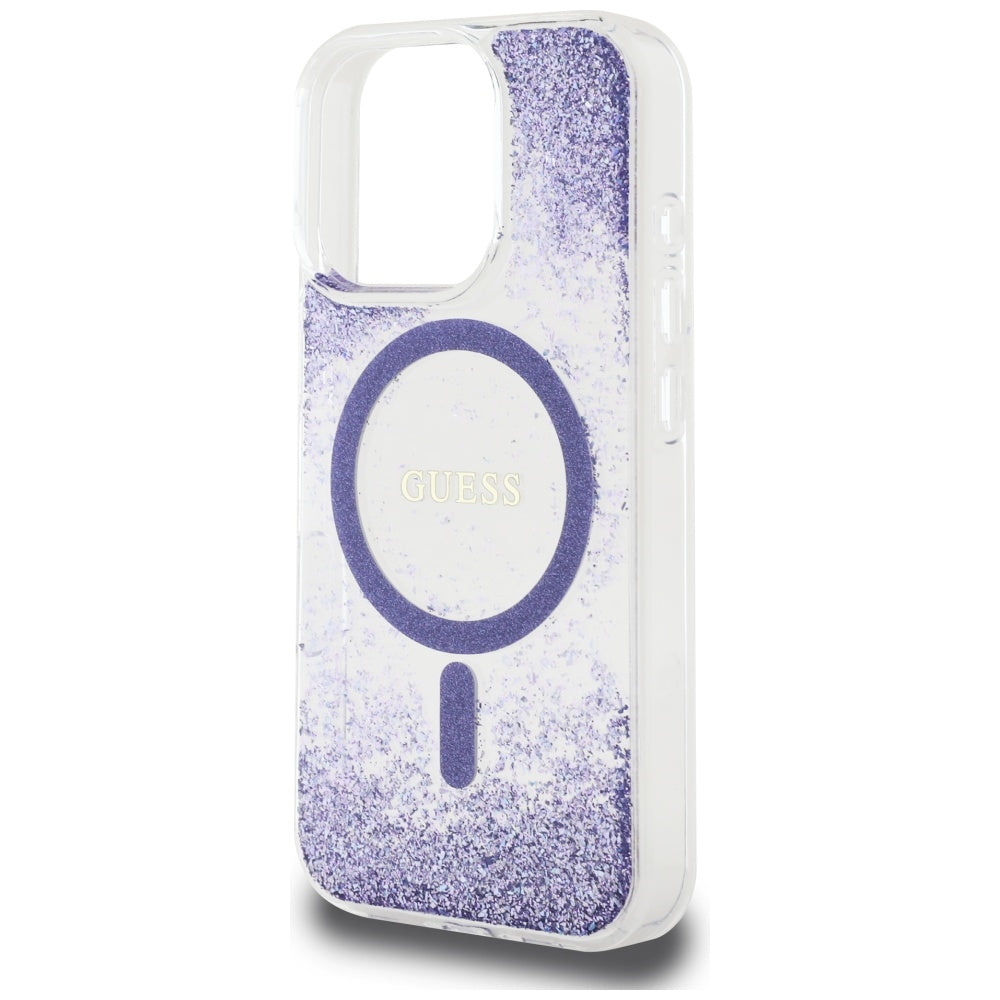 Husa MagSafe pentru Apple iPhone 16 Pro, Guess, Resin Bottom Glitter, Mov