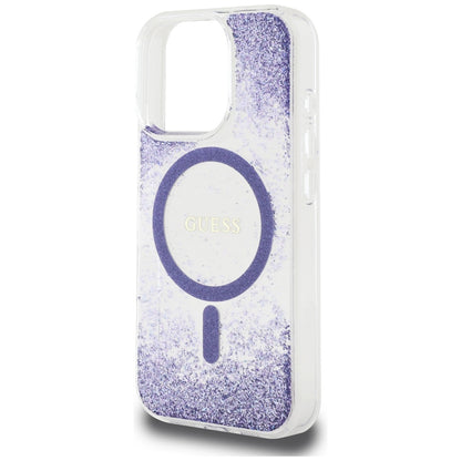 Husa MagSafe pentru Apple iPhone 16 Pro, Guess, Resin Bottom Glitter, Mov