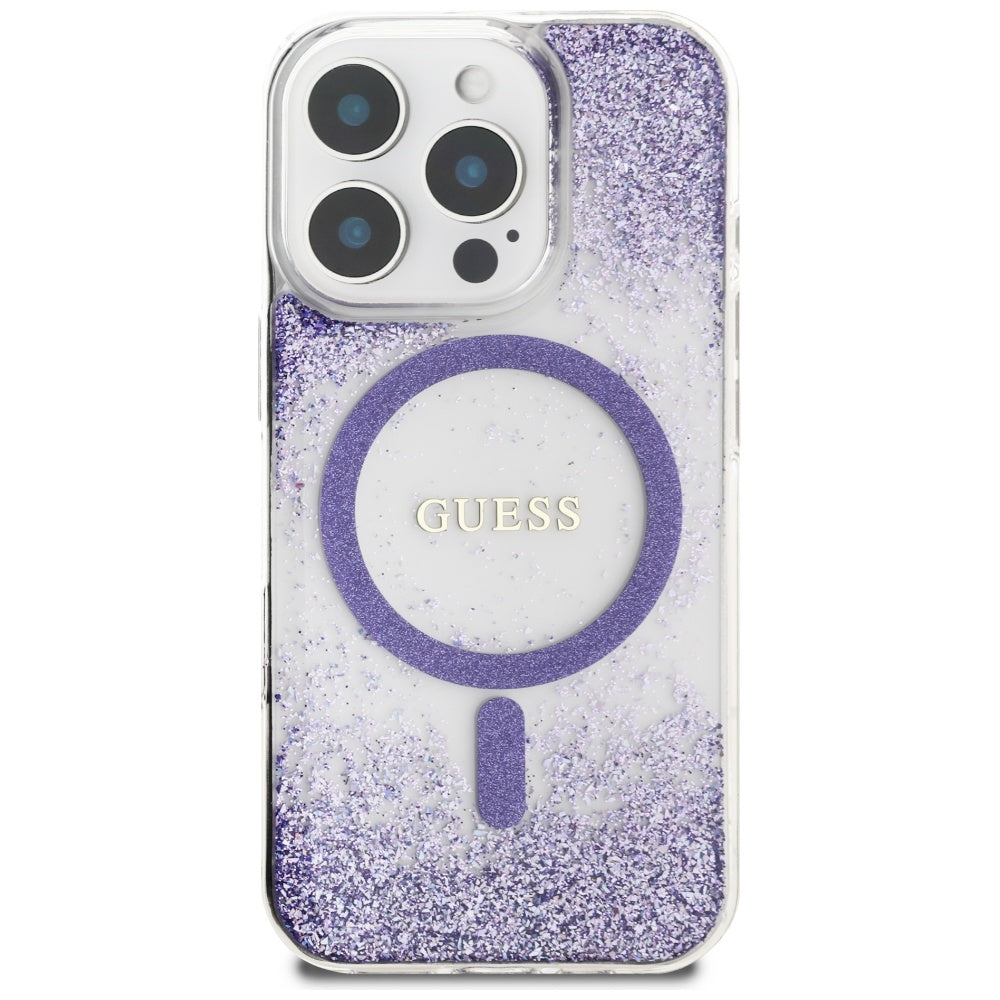 Husa MagSafe pentru Apple iPhone 16 Pro, Guess, Resin Bottom Glitter, Mov