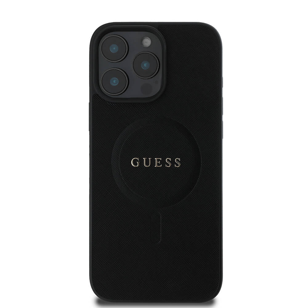 Husa MagSafe pentru Apple iPhone 16 Pro, Guess, Saffiano Classic Logo, Neagra