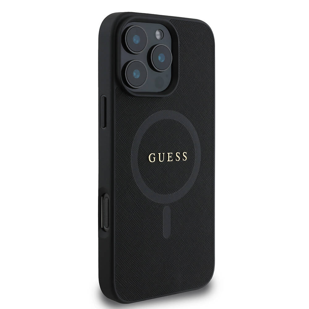 Husa MagSafe pentru Apple iPhone 16 Pro, Guess, Saffiano Classic Logo, Neagra