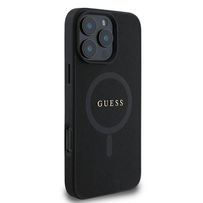 Husa MagSafe pentru Apple iPhone 16 Pro, Guess, Saffiano Classic Logo, Neagra