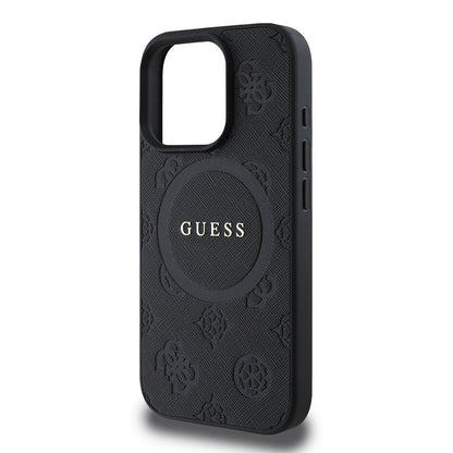 Husa MagSafe pentru Apple iPhone 16 Pro, Guess, Saffiano Peony Classic Logo, Neagra