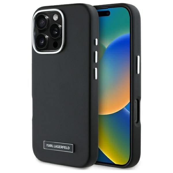 Husa MagSafe pentru Apple iPhone 16 Pro, Karl Lagerfeld, FW Metal Plate, Neagra