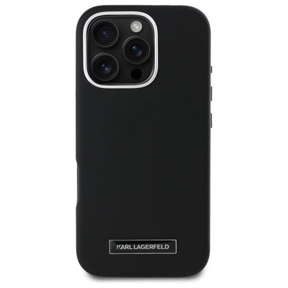Husa MagSafe pentru Apple iPhone 16 Pro, Karl Lagerfeld, FW Metal Plate, Neagra