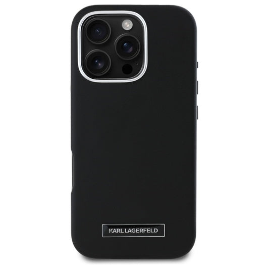 Husa MagSafe pentru Apple iPhone 16 Pro, Karl Lagerfeld, FW Metal Plate, Neagra