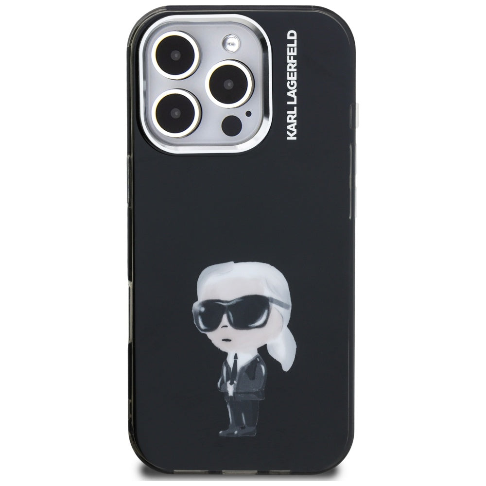 Husa MagSafe pentru Apple iPhone 16 Pro, Karl Lagerfeld, IML Aquarelle Logo Karl, Neagra