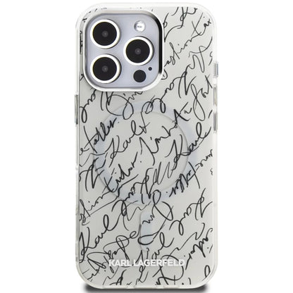 Husa MagSafe pentru Apple iPhone 16 Pro, Karl Lagerfeld, IML Karl Script Pattern, Alba
