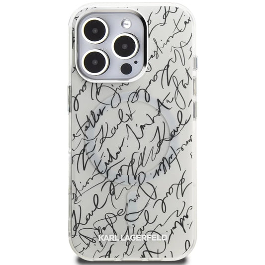 Husa MagSafe pentru Apple iPhone 16 Pro, Karl Lagerfeld, IML Karl Script Pattern, Alba