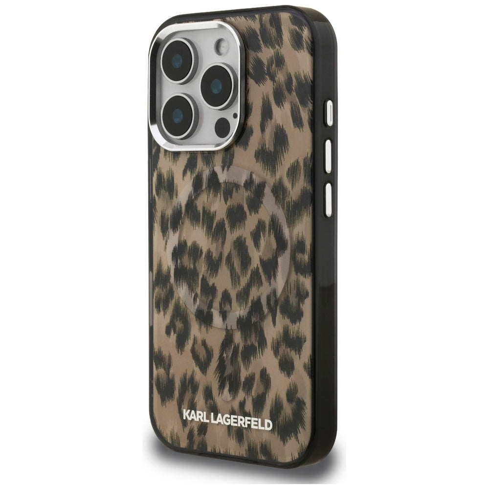 Husa MagSafe pentru Apple iPhone 16 Pro, Karl Lagerfeld, IML Leopard Pattern, Maro