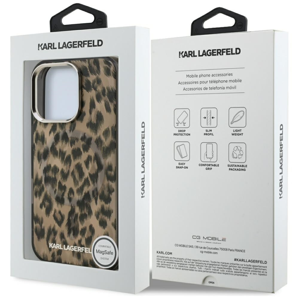 Husa MagSafe pentru Apple iPhone 16 Pro, Karl Lagerfeld, IML Leopard Pattern, Maro