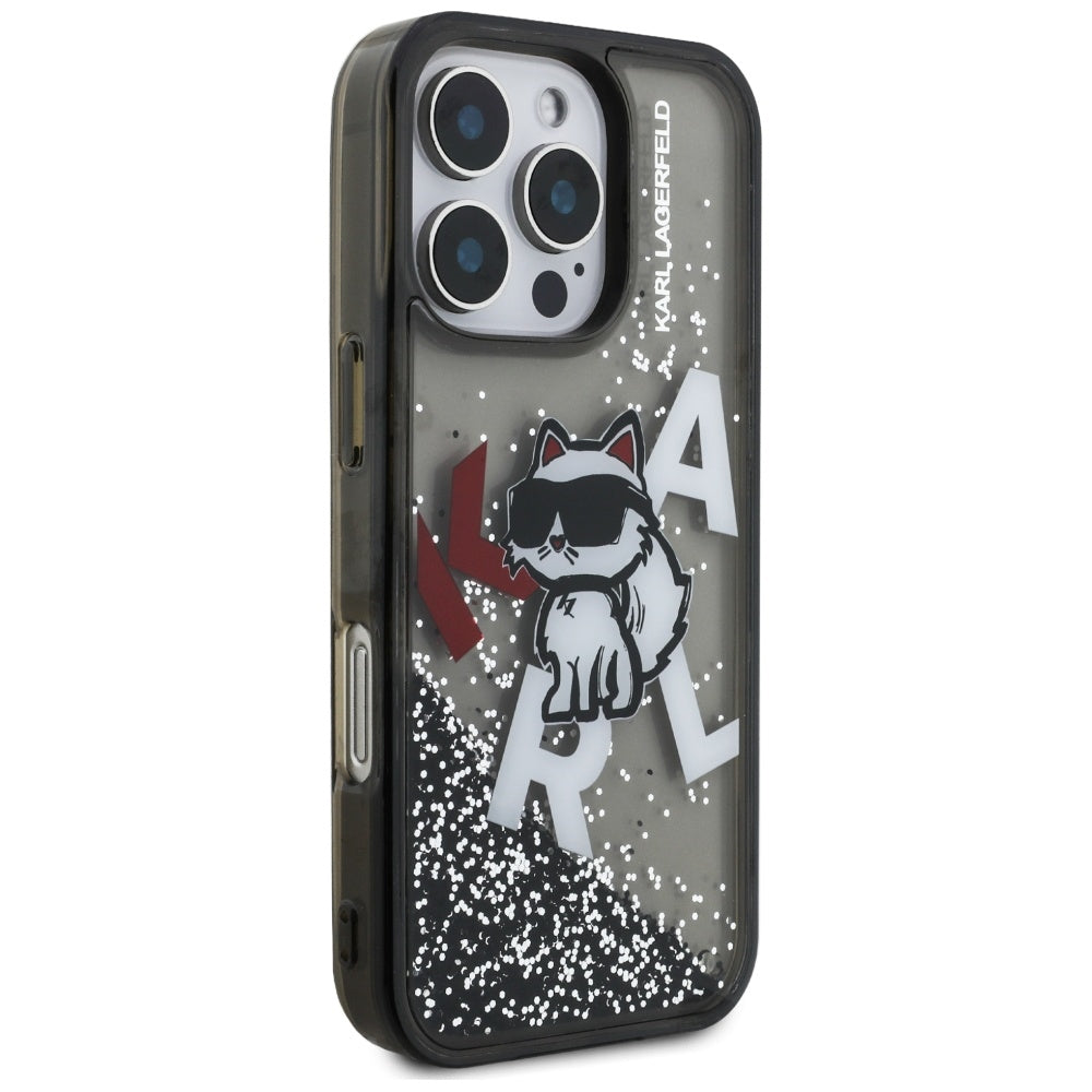 Husa MagSafe pentru Apple iPhone 16 Pro, Karl Lagerfeld, Liquid Glitter Choupette Logo, Neagra