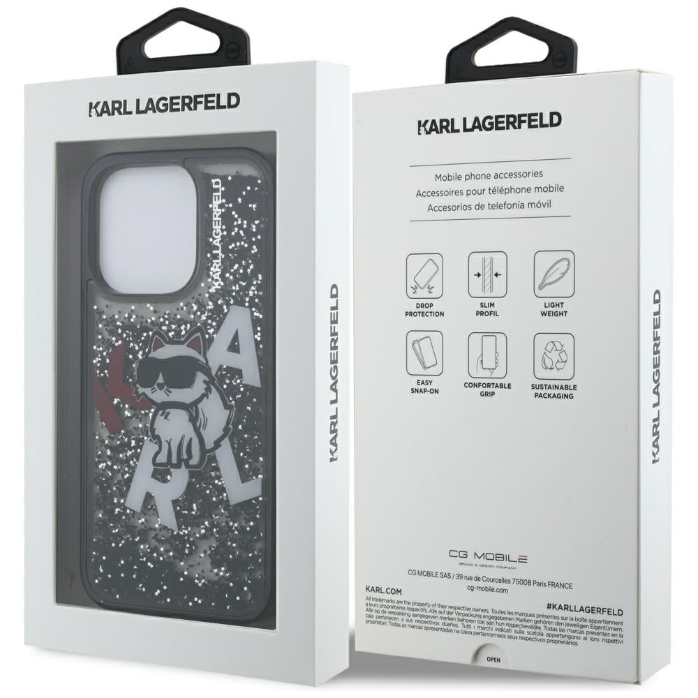 Husa MagSafe pentru Apple iPhone 16 Pro, Karl Lagerfeld, Liquid Glitter Choupette Logo, Neagra