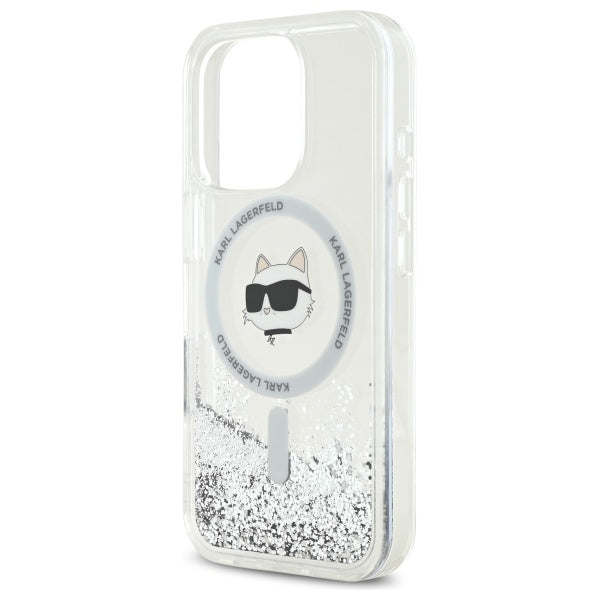 Husa MagSafe pentru Apple iPhone 16 Pro, Karl Lagerfeld, Liquid Glitter Choupette's Head, Transparenta