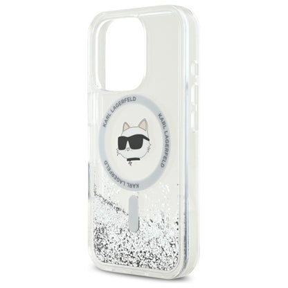 Husa MagSafe pentru Apple iPhone 16 Pro, Karl Lagerfeld, Liquid Glitter Choupette's Head, Transparenta