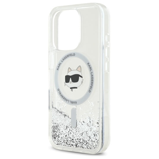 Husa MagSafe pentru Apple iPhone 16 Pro, Karl Lagerfeld, Liquid Glitter Choupette's Head, Transparenta