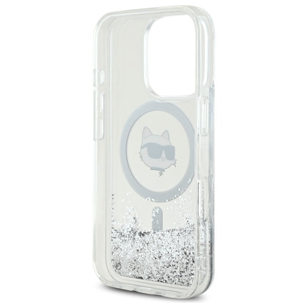 Husa MagSafe pentru Apple iPhone 16 Pro, Karl Lagerfeld, Liquid Glitter Choupette's Head, Transparenta