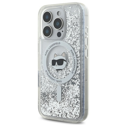 Husa MagSafe pentru Apple iPhone 16 Pro, Karl Lagerfeld, Liquid Glitter Choupette's Head, Transparenta