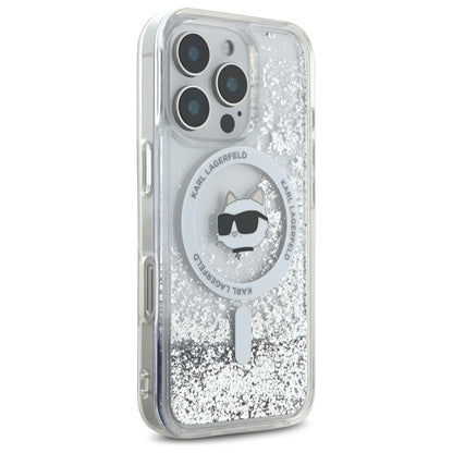 Husa MagSafe pentru Apple iPhone 16 Pro, Karl Lagerfeld, Liquid Glitter Choupette's Head, Transparenta