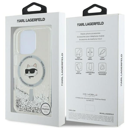 Husa MagSafe pentru Apple iPhone 16 Pro, Karl Lagerfeld, Liquid Glitter Choupette's Head, Transparenta