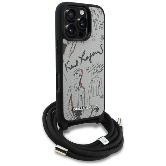 Husa MagSafe pentru Apple iPhone 16 Pro, Karl Lagerfeld, Saffiano Crossbody, Gri