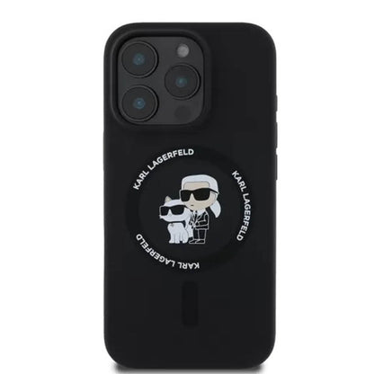 Husa MagSafe pentru Apple iPhone 16 Pro, Karl Lagerfeld, Silicone Karl & Choupette's Heads, Neagra