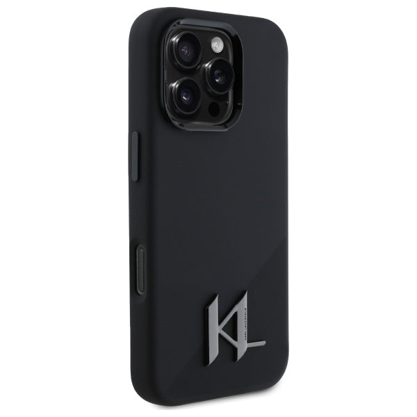 Husa MagSafe pentru Apple iPhone 16 Pro, Karl Lagerfeld, Silicone Shadow Metal Initial, Neagra