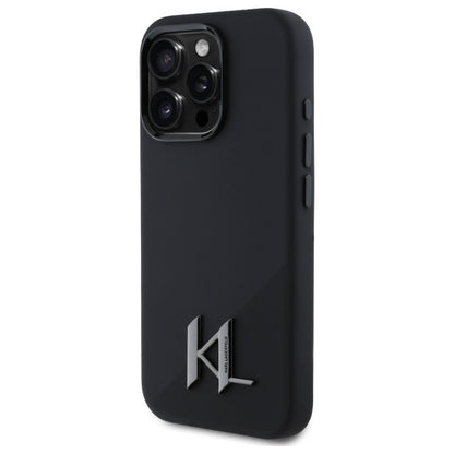Husa MagSafe pentru Apple iPhone 16 Pro, Karl Lagerfeld, Silicone Shadow Metal Initial, Neagra