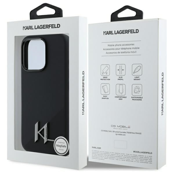 Husa MagSafe pentru Apple iPhone 16 Pro, Karl Lagerfeld, Silicone Shadow Metal Initial, Neagra