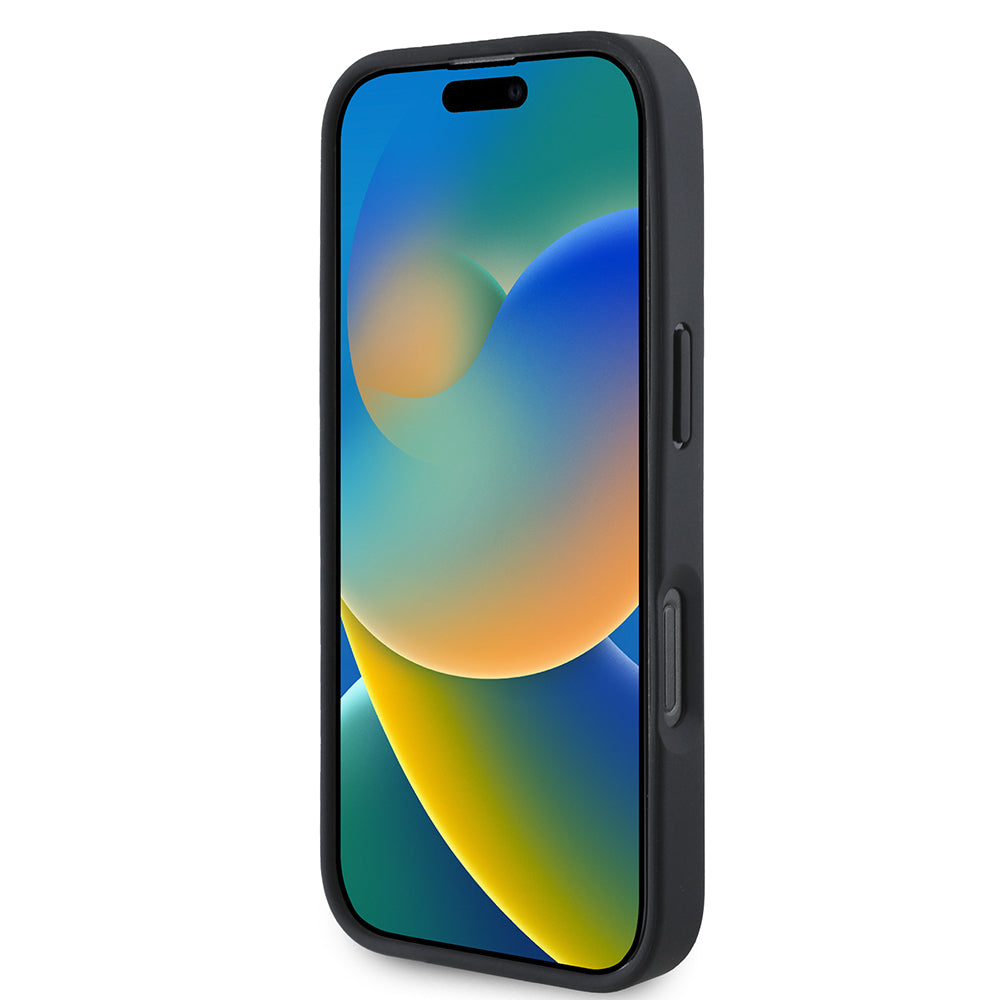 Husa MagSafe pentru Apple iPhone 16 Pro Max, BMW, Perforated M Perf. Tricolor Stripers, Neagra