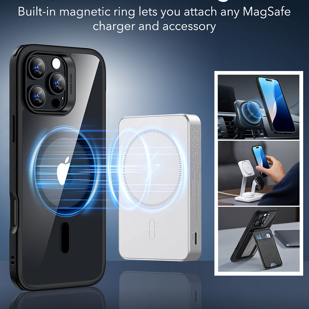 Husa MagSafe pentru Apple iPhone 16 Pro Max, ESR, Classic Hybrid, Neagra Transparenta