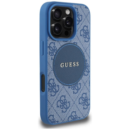 Husa MagSafe pentru Apple iPhone 16 Pro Max, Guess, 4G Circle Classic Logo, Albastra