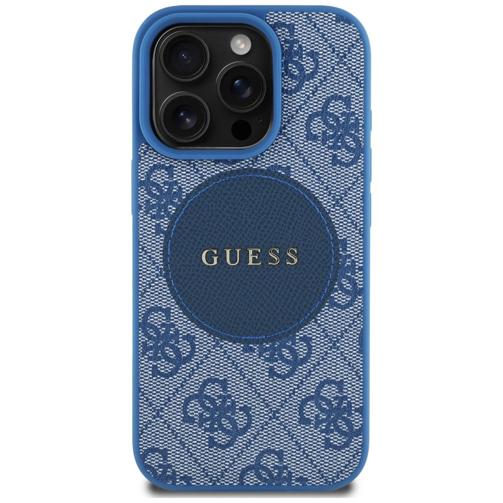 Husa MagSafe pentru Apple iPhone 16 Pro Max, Guess, 4G Circle Classic Logo, Albastra