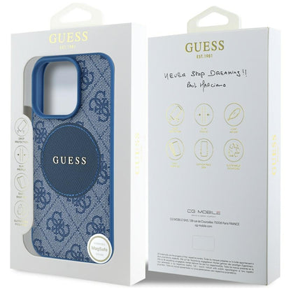Husa MagSafe pentru Apple iPhone 16 Pro Max, Guess, 4G Circle Classic Logo, Albastra