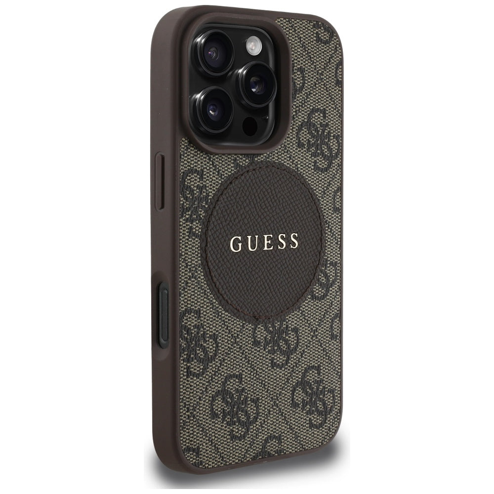 Husa MagSafe pentru Apple iPhone 16 Pro Max, Guess, 4G Circle Classic Logo, Maro