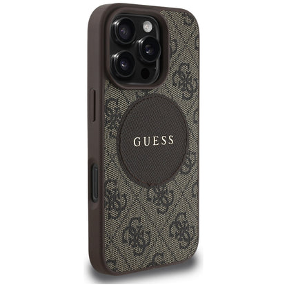 Husa MagSafe pentru Apple iPhone 16 Pro Max, Guess, 4G Circle Classic Logo, Maro