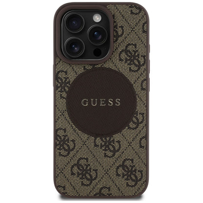Husa MagSafe pentru Apple iPhone 16 Pro Max, Guess, 4G Circle Classic Logo, Maro
